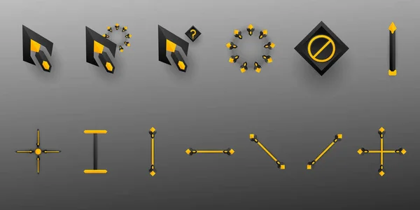 Abstract Black Yellow Gaming Style Mouse Cursor Pointer Icons Set — Stock Vector