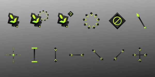Abstrakte Schwarze Und Neongrüne Benutzerdefinierte Mauszeiger Navigationszeiger Symbole Für Das — Stockvektor