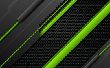 Soyut siyah ve yeşil oyun afişi, fütürist teknoloji arkaplanı