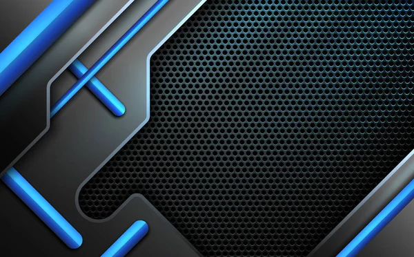 青と黒の金属メッシュゲームバナー 抽象的な技術の背景 — ストックベクタ