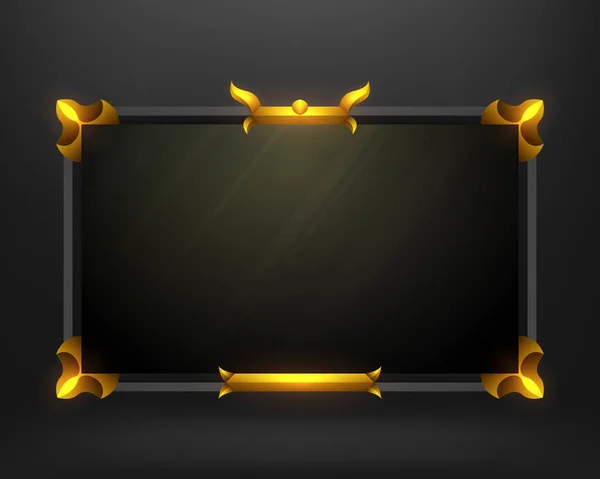 黒の背景にファンタジーヴィンテージスタイルの金の国境ゲームオーバーレイ画面フレーム — ストックベクタ