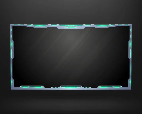 アブストラクトシルバーとネオンブルーの輝き効果ライブストリームウェブカメラオーバーレイ境界フレーム黒の背景 — ストックベクタ
