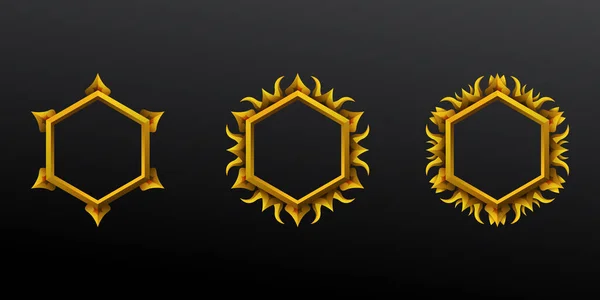Abstract Zeshoekige Gouden Rand Frames Voor Game Gui Avatar Banners — Stockvector