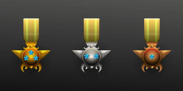 Gold Silver Bronze Game Level Achievement Winner Medals Enhance Your — 스톡 벡터