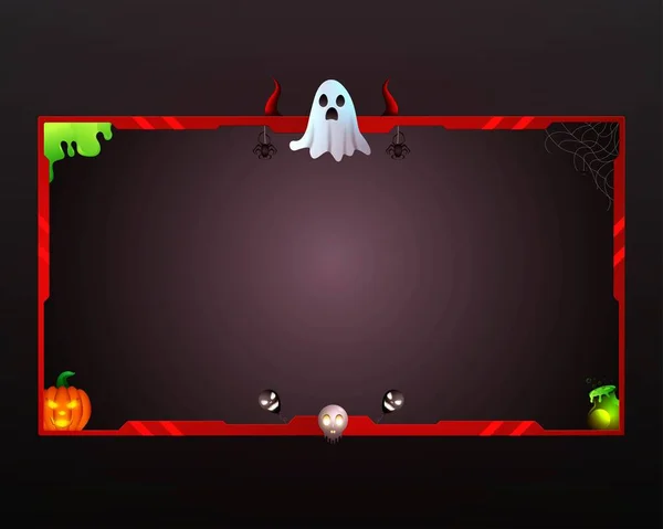 Halloween Stream Overlay Red Border Frame Com Abóbora Fantasma Caveira — Vetor de Stock