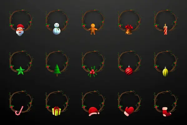 Рождественская Тематика Игры Аватар Дерево Ветви Рамки Стиль Санта Клаусом — стоковый вектор
