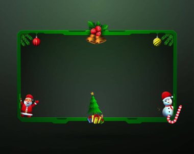 Noel Kutlaması Canlı Yayını Web Kamerası Yeşil Sınır Çerçevelerini Xmas Olayları Video Yayını için Dekoratif Noel Elementleriyle Kaplıyor