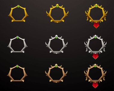 Oyun Avatar Frames with Gold, Silver and Bronze, Fantasy Elegant Banners set for Game UI Designs