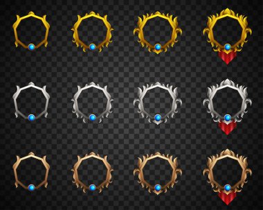 Oyun Avatar Arayüzü Altın, Gümüş ve Bronz Çerçeve Fantezi Oyun Kullanıcı Arayüzü Tasarımları