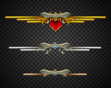 Abstract Metal Border Game Level Rank Badges with Gold, Silver and Bronze for Game UI Designs