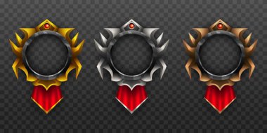 Oyun UI Tasarımları İçin Altın, Gümüş ve Bronz Biçim Kenarlı Soyut Avatar Sancak Çerçeveleri