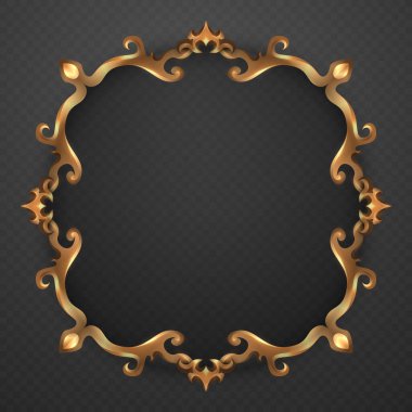 Siyah Arkaplanda Soyut Yuvarlak Şekil Altın Vintage Dekoratif Çerçeve