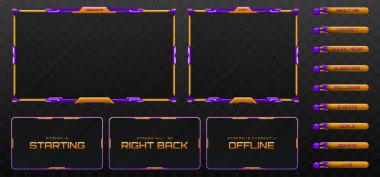 Oyun ve Video Yayını için Canlı Yayın Görüntü Kamerası Çerçevesi ve Akış Alarm Panelleri Mor ve Sarı Renkler