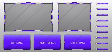 Oyun ve Canlı Video Yayını Platformları için Mor, Gümüş ve Metalik Siyah Web Kamerası Görüntü Çerçevesi ve Yayın Uyarı Panelleri