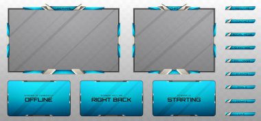 Stream Overlay Webcam Screen Frame and Stream Alert GUI Panels in Teal Blue, Silver and Metallic Black for Gaming and Live Video Streaming Platforms clipart