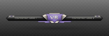 Game Versus Lower Third in Metallic Black, Silver and Lavender Color Theme for Esports, Gaming, and Sports Broadcasts clipart