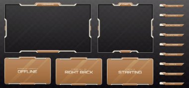 Stream Overlay Webcam Screen Frame and Stream Alert GUI Panels in Metallic Black, Silver, and Beige Color-Themed for Gaming and Live Video Streaming Platforms clipart