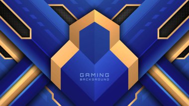 Altın ve Deniz Mavisi Temalı Soyut Oyun Arkaplanı, Esports Streaming için Futuristik Teknoloji Tasarımı, Oyun Arayüzü, Akış Kaplaması, Dijital Duvar Kağıdı