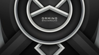 Metalik Siyah ve Gümüş Soyut Oyun Arkaplanı, Modern Esports Style, Futuristik Oyuncular ve Canlı Flamalar Arkaplanı