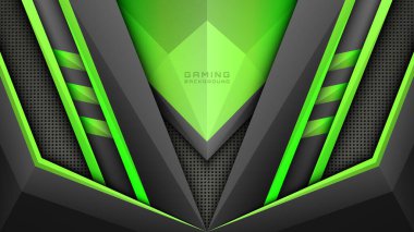 Neon Green ve Metalik Siyah Futuristik Oyun Arkaplanı, Oyuncular için Esports Dijital Arkaplan Afişi