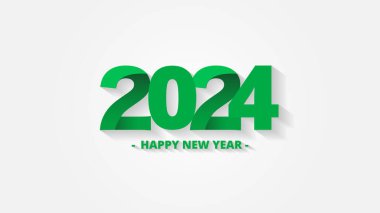 Mutlu yıllar 2024 yeşil ve beyaz metin tasarımı, vektör, illüstrasyon, eps dosyası