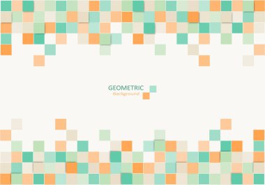 Geometrik soyut arkaplan. Pastel renkli ve kare şekilli tasarım elementleri. Uzayı metin için kopyala. Vektör İllüstrasyonu.