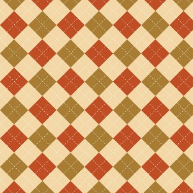 Tekstil tasarımı için turuncu bej ve yeşil çizgileri olan kusursuz kare şekilli desenler. Kumaş izi için kareli ekose desenli grafik arka plan. Vektör illüstrasyonu.