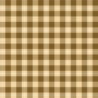 Tekstil tasarımı için kahverengi ve bej renklerinde kusursuz ekoseli ve damalı desenler. Tartan desenli kumaş izi için grafik arkaplan. Vektör illüstrasyonu.