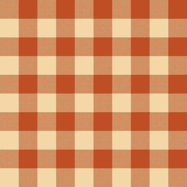 Tekstil tasarımı için turuncu ve bej renklerinde kusursuz pikselli ekoseli desenler. Kare şekilli gingham deseni kumaş izi için grafik arkaplan. Vektör illüstrasyonu.