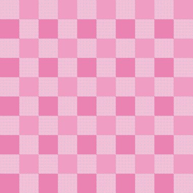 Tekstil bebek ve çocuk tasarımı için pembe ve beyaz desenli kusursuz Pixel ekose ve damalı desenler. Kare şekilli gingham deseni kumaş izi için grafik arkaplan. Vektör illüstrasyonu.