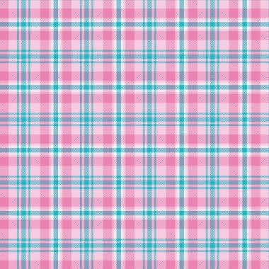 Pembe turkuazlı ekose ve damalı desenler ve tekstil bebek ve çocuk tasarımı için beyaz. Tartan desenli kumaş izi için grafik arkaplan. Vektör illüstrasyonu.