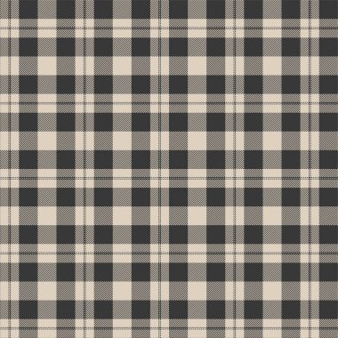 Tekstil tasarımı için siyah kahverengi ve beyaz ekoseli desenler. Tartan desenli, kare şekilli bir kumaş izi. Vektör illüstrasyonu.