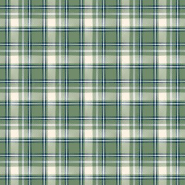 Tekstil tasarımı için koyu mavi, yeşil ve bej desenli kusursuz ekose desenler. Kumaş izi için kare şekilli grafik arkaplanı olan tartan desenli. Vektör illüstrasyonu.