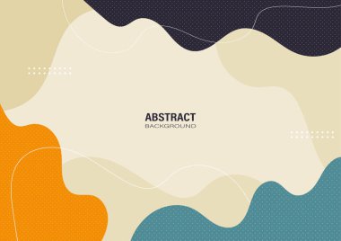 Bej arka planda soyut turkuaz turuncu ve siyah organik şekiller. Pankart şablonu için beyaz çizgiler ve noktalar ile düz tasarım ve dekore.