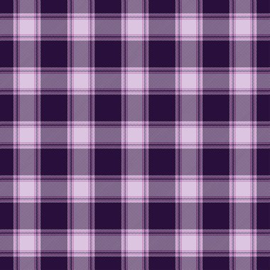 Seamless plaid pattern with dark purple, purple, and pink colors, accented with lines. The design consists of intersecting squares of stripes in purple tone, creating a classic tartan look.	