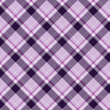 Seamless plaid pattern with dark purple, purple, and pink colors, accented with lines. The design consists of intersecting squares of stripes in purple tone, creating a classic tartan look.	