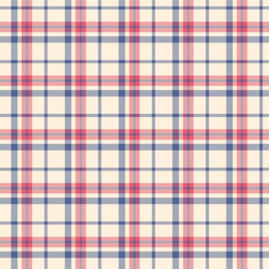 Kırmızı, mavi ve bej kesişen çizgileri olan klasik bir ekose ya da tartan deseni ızgara benzeri bir tasarım yaratır. Tasarım, değişken kareler ve dikdörtgen kısımlarla dengeli ve düzenli bir düzenlemeye sahiptir..