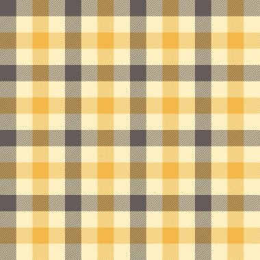 Krem, sarı ve koyu kahverengi karelerden oluşan, tekstil ve arka planlar için uygun, temiz, geometrik stile sahip, kusursuz ekoseli desen..