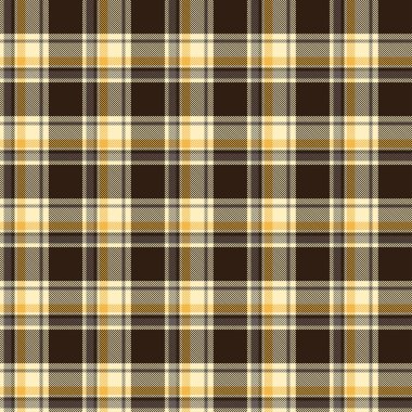 Koyu kahverengi, bej, krem ve hardal sarısı tonlarıyla kesişen klasik ekoseli desenler sıcak ve geleneksel bir tekstil tasarımı yaratıyor..