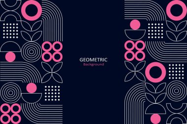 Donanma, beyaz ve pembe modern geometrik desen, minimalist çizgiler, daireler ve nokta elementler, kopya alanı ile düzenlenmiş, yaratıcı tasarım düzeni için ideal.