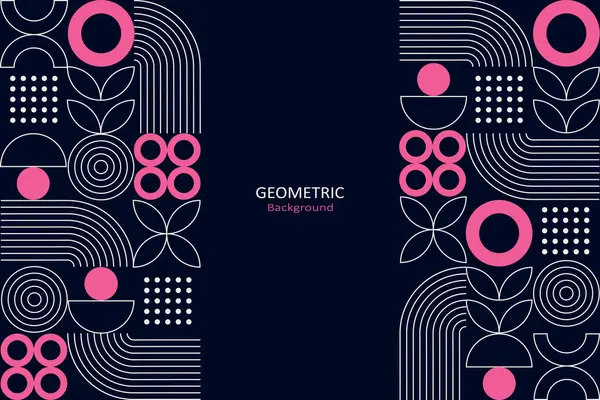 Donanma, beyaz ve pembe modern geometrik desen, minimalist çizgiler, daireler ve nokta elementler, kopya alanı ile düzenlenmiş, yaratıcı tasarım düzeni için ideal.