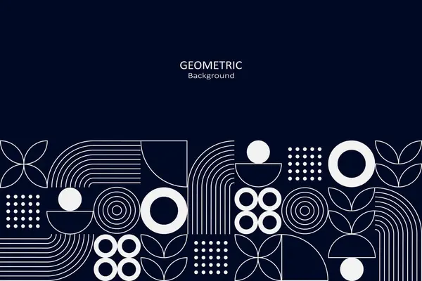 Donanma ve beyazdaki modern geometrik desen, minimalist çizgiler, daireler ve nokta elementler, kopya alanı ile düzenlenmiş, yaratıcı tasarım düzeni için ideal..