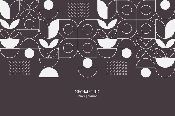 Kahverengi ve beyaz renkli modern bir geometrik desen, minimalist çizgiler, daireler ve çiçek elementleri, kopya alanı ile düzenlenmiş, yaratıcı tasarım düzeni için ideal..