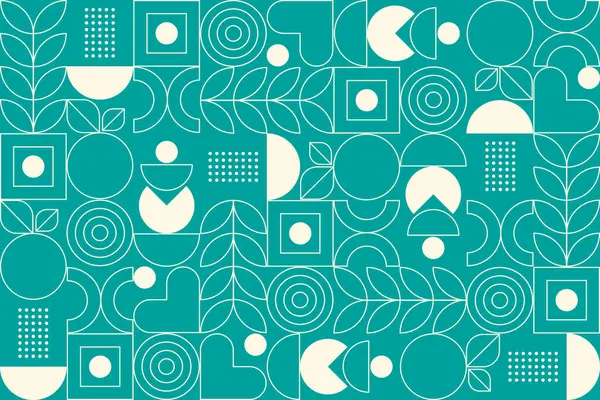 Modern, minimal ve zarif bir dizayn ile düzenlenmiş, soyut bitki ve dairelerin beyaz ana hatlarını içeren canlı bir gök mavisi geometrik desen..