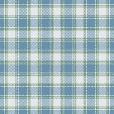 Seamless plaid fabric pattern in blue, white, and green with a classic checkered design, perfect for textiles, fashion, and home decor.