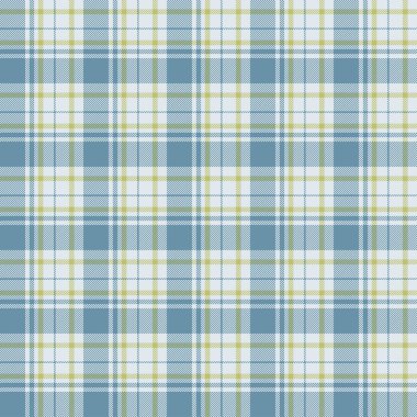 Seamless plaid fabric pattern in blue, white, and green with a classic checkered design, perfect for textiles, fashion, and home decor.
