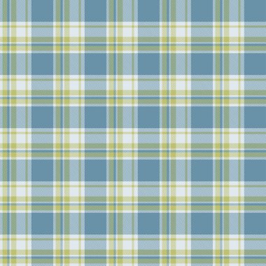 Seamless plaid fabric pattern in blue, white, and green with a classic checkered design, perfect for textiles, fashion, and home decor.