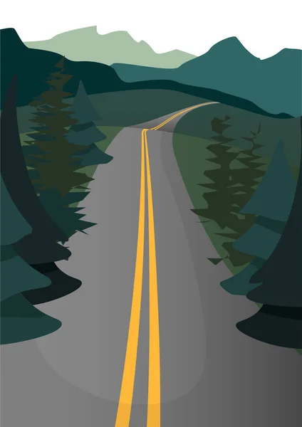 Carretera Gris Bosque Verde Oscuro — Vector de stock