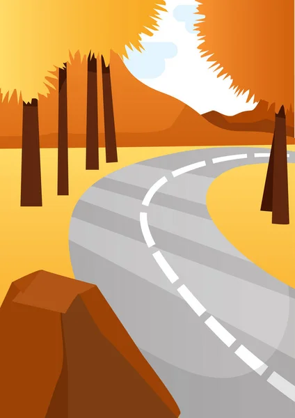 Paysage Automne Avec Route Orangers Avec Rayons Soleil — Image vectorielle
