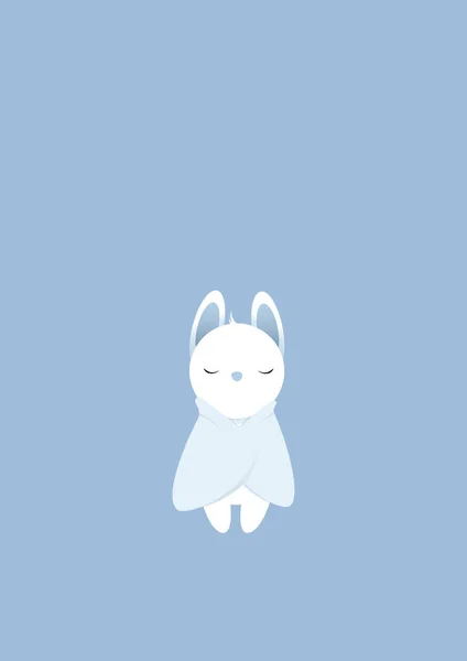 Piccolo Coniglio Bianco Triste Una Coperta Blu Lunedì — Vettoriale Stock